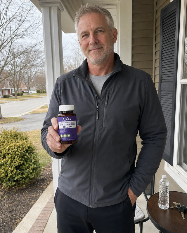 Man in his late fifties with Avelis after a morning walk